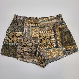 intimissimi Patchwork Paisley High-Waist Shorts in Olive, Gold & Cream Size M